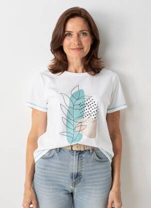Tricou imprimeu fantezie mâneci scurte alb GEVANA femeie