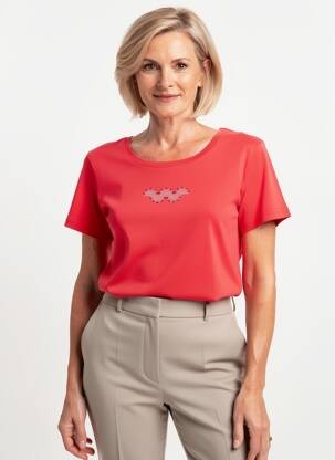 Tricou serigrafie cu strasuri mâneci scurte roșu GEVANA femeie
