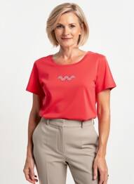 Tricou serigrafie cu strasuri mâneci scurte roșu GEVANA femeie