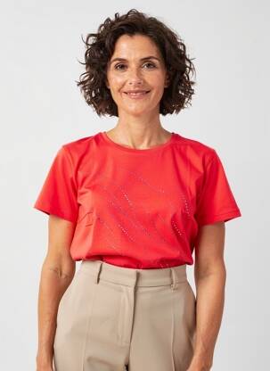 Tricou serigrafie cu strasuri mâneci scurte roșu GEVANA femeie