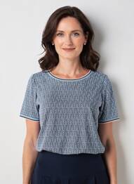 Tricou imprimeu fantezie mâneci scurte albastru GEVANA femeie