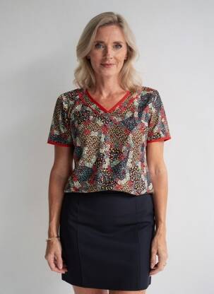 Tricou guler în v mâneci scurte roșu GEVANA femeie