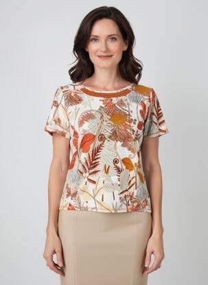 Tricou imprimeu fantezie mâneci scurte portocaliu GEVANA femeie