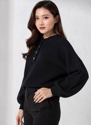 Pulover strânsă pe partea de jos mâneci lungi negru VERO MODA femeie
