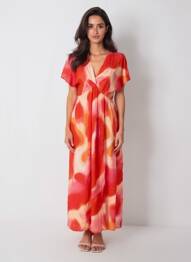 Rochie lungă imprimeu fantezie mâneci scurte roșu VERO MODA femeie