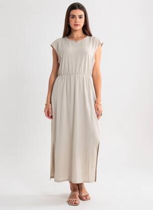 Rochie lungă mâneci scurte mâneci scurte bej VERO MODA femeie