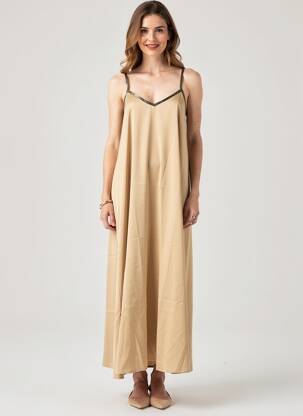 Rochie lungă mâneci cu bretele ajustabile bretele subțiri bej VERO MODA femeie