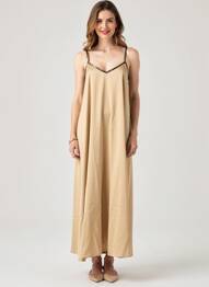 Rochie lungă mâneci cu bretele ajustabile bretele subțiri bej VERO MODA femeie