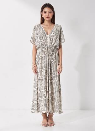 Rochie lungă imprimeu fantezie mâneci scurte alb VERO MODA femeie
