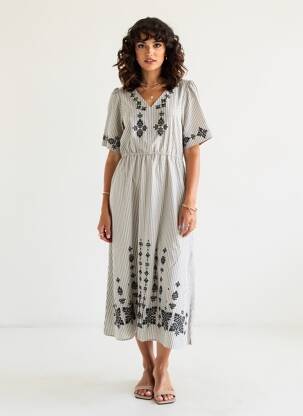Rochie lungă mâneci scurte mâneci scurte gri RUE MAZARINE femeie