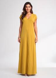 Rochie lungă mâneci scurte mâneci scurte galben RUE MAZARINE femeie