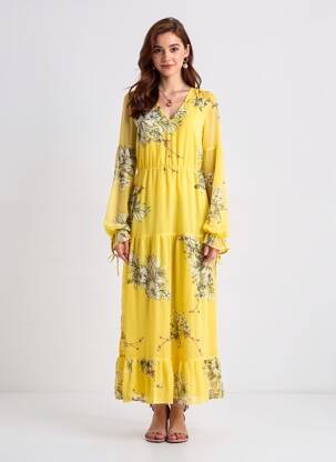 Rochie lungă mâneci lungi mâneci lungi galben VERO MODA femeie