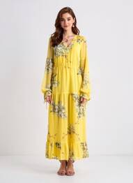 Rochie lungă mâneci lungi mâneci lungi galben VERO MODA femeie