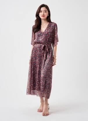 Rochie lungă imprimeu fantezie mâneci 3/4 albastru VERO MODA femeie