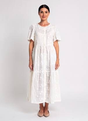 Rochie lungă țesătură poplin mâneci scurte bej RUE MAZARINE femeie