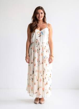 Rochie lungă mâneci cu bretele ajustabile bretele subțiri bej VERO MODA femeie