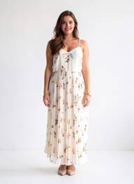 Rochie lungă mâneci cu bretele ajustabile bretele subțiri bej VERO MODA femeie