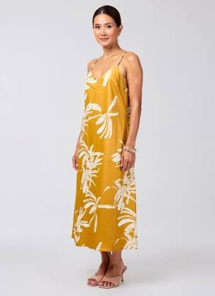 Rochie midi guler în v bretele subțiri galben AWARE BY VERO MODA femeie