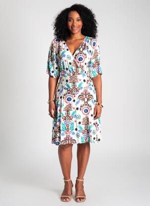 Rochie midi imprimeu floral mâneci scurte alb C'EST BEAU LA VIE femeie
