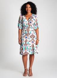 Rochie midi imprimeu floral mâneci scurte alb C'EST BEAU LA VIE femeie