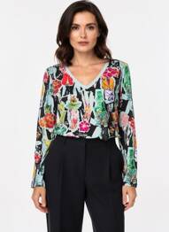 Tricou imprimeu fantezie mâneci lungi albastru MALOKA femeie