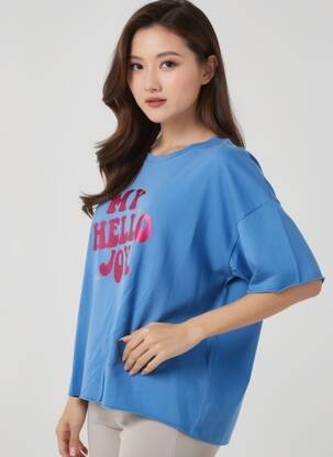 Tricou croială dreaptă mâneci scurte albastru MY HELLO JOY femeie