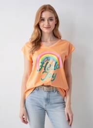 Tricou croială dreaptă mâneci scurte portocaliu MY HELLO JOY femeie