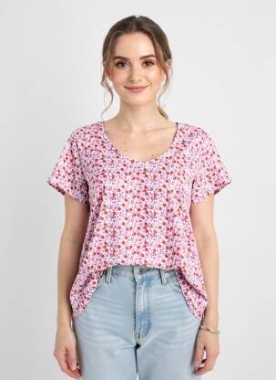 Tricou guler în v mâneci scurte violet C'EST BEAU LA VIE femeie