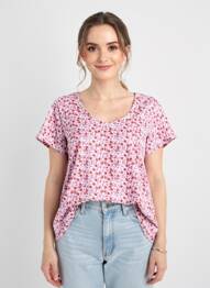 Tricou guler în v mâneci scurte violet C'EST BEAU LA VIE femeie