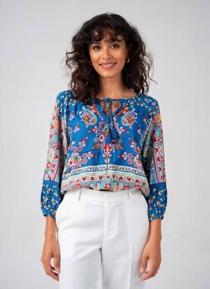 Bluză țesătură poplin mâneci 3/4 albastru ORIENTIQUE NATURALLY femeie