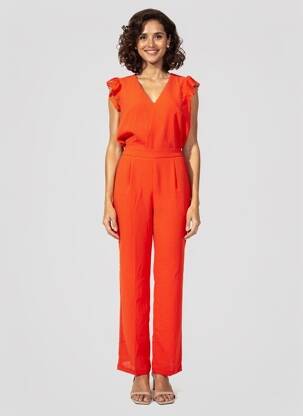 Salopetă-pantalon țesătură crep mâneci scurte portocalie MAJOLICA femeie