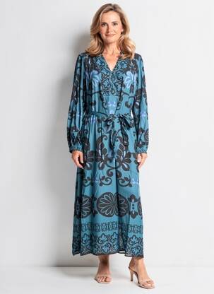 Rochie lungă mâneci lungi mâneci lungi albastru JULIE GUERLANDE femeie