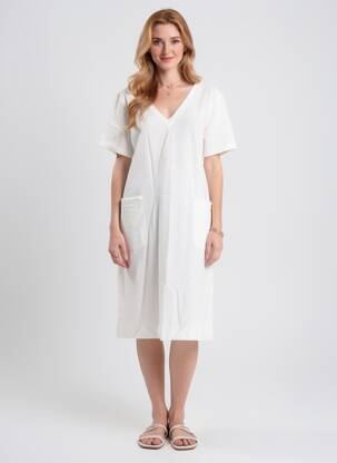 Rochie midi mâneci scurte mâneci scurte alb MALOKA femeie