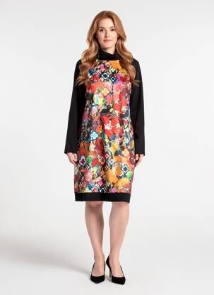 Rochie midi imprimeu fantezie mâneci lungi negru MALOKA femeie