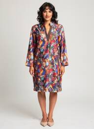 Rochie midi imprimeu fantezie mâneci lungi violet MALOKA femeie