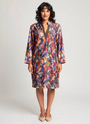 Rochie midi imprimeu fantezie mâneci lungi violet MALOKA femeie