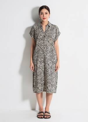 Rochie midi mâneci scurte mâneci scurte negru STREET ONE femeie