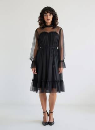 Rochie midi croială fluidă mâneci lungi negru CHOKLATE femeie