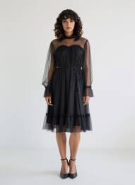 Rochie midi croială fluidă mâneci lungi negru CHOKLATE femeie