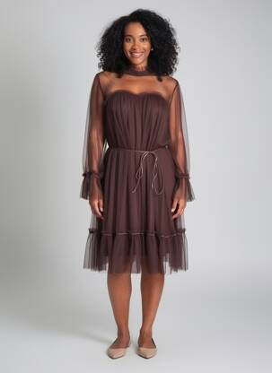 Rochie midi croială fluidă mâneci lungi maro CHOKLATE femeie