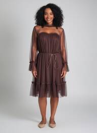 Rochie midi croială fluidă mâneci lungi maro CHOKLATE femeie