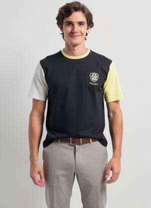 Tricou broderie mâneci scurte negru CAMBERABERO bărbat