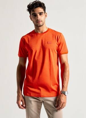 Tricou broderie mâneci scurte portocalie CAMBERABERO bărbat