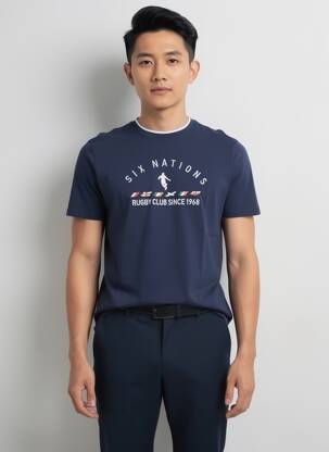 Tricou broderie mâneci scurte albastru CAMBERABERO bărbat