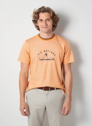 Tricou broderie mâneci scurte portocalie CAMBERABERO bărbat