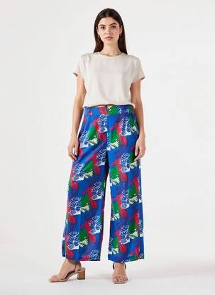 Pantalon larg țesătură poplin albastru PRINCESSE NOMADE femeie