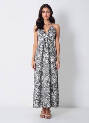 Rochie lungă țesătură poplin bretele subțiri negru H&M femeie