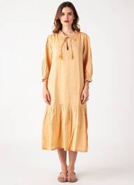 Rochie midi mâneci 3/4 mâneci 3/4 bej LES PETITS DORÉS femeie