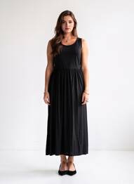 Rochie lungă fără mâneci fără mâneci negru 3S. X RÉÉDITION 1981 femeie