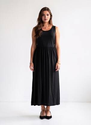 Rochie lungă fără mâneci fără mâneci negru 3S. X RÉÉDITION 1981 femeie